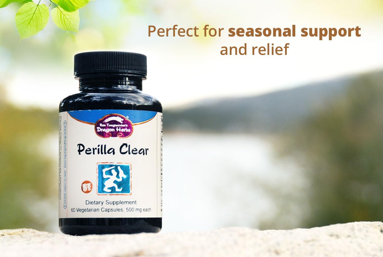 Dragon Herbs Perilla Clear Capsules dosage scene suggesting taking three capsules twice daily