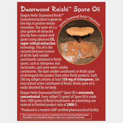Dragon Herbs Reishi Spore Oil capsules closeup showing premium extraction.