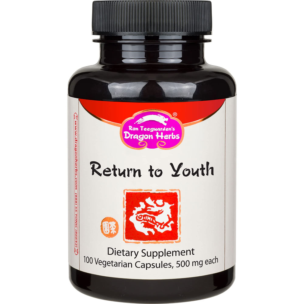 Dragon Herbs Return to Youth bottle shows premium vitality support.