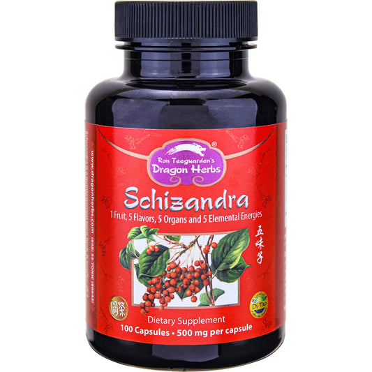 Dragon Herbs Schizandra capsules bottle supports easy daily energy.
