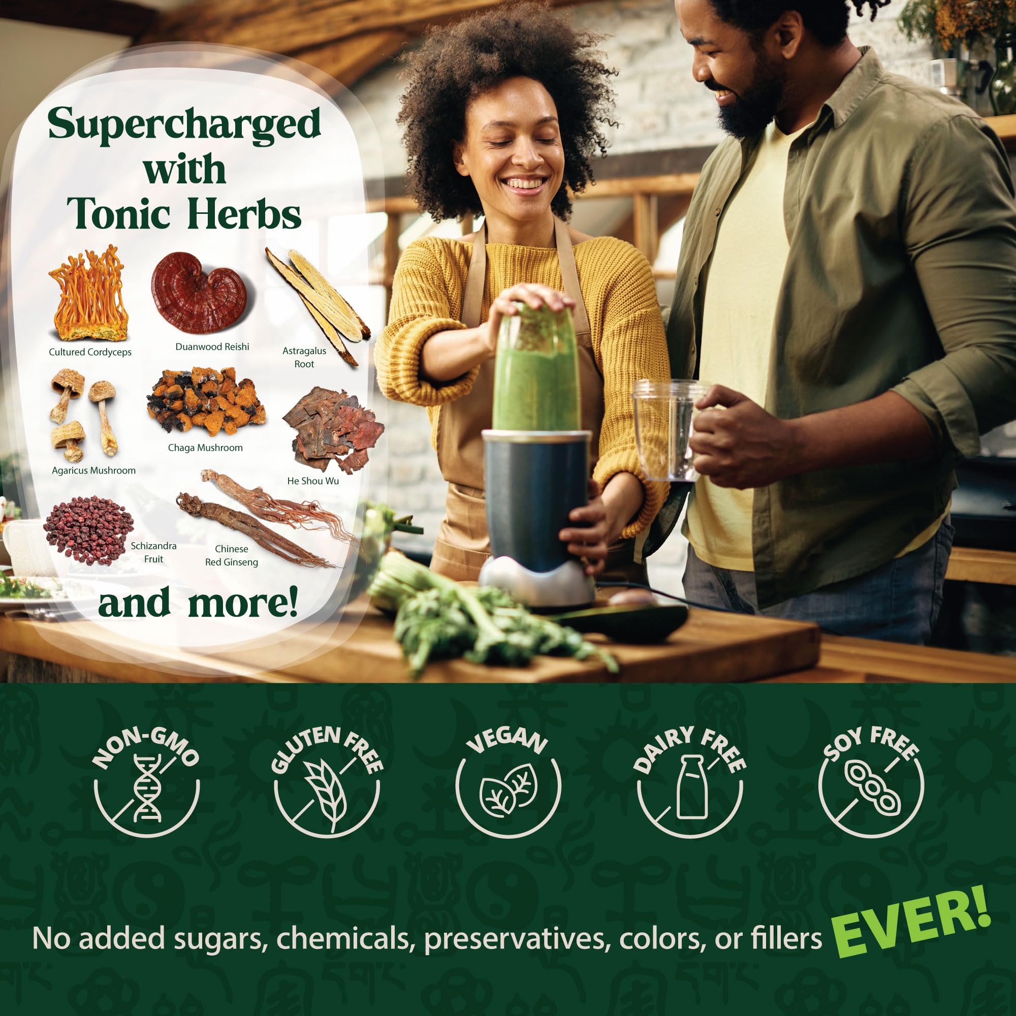Dragon Herbs Tonic Alchemy glass blender ready for a nutrient-rich shake
