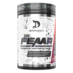 DRAGON PHARMA Dr. FEAAR bottle close-up highlighting full-spectrum EAA matrix.