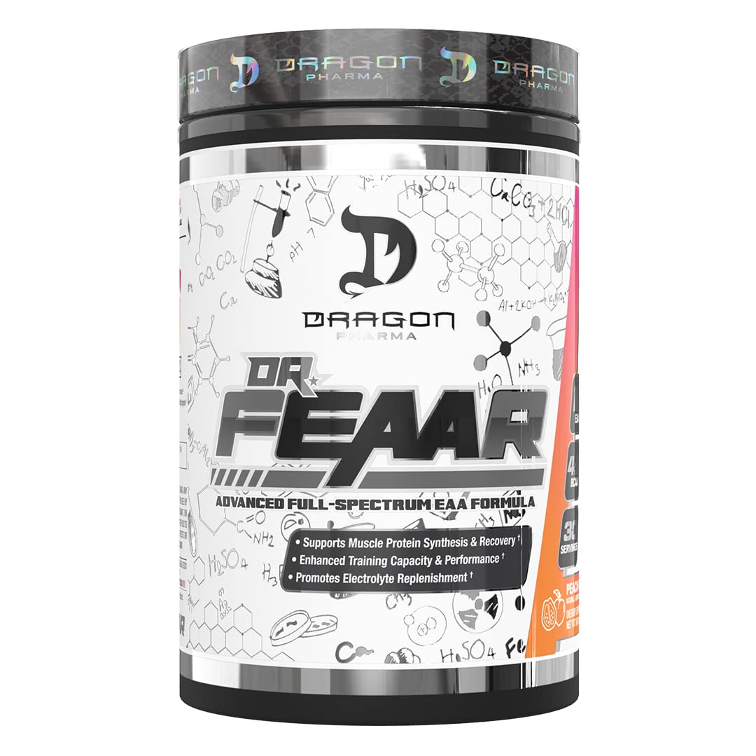 Dragon Pharma Dr. FEAAR bottle and pour, ideal for quick intra-workout fueling.