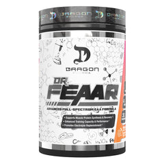 Dragon Pharma Dr. FEAAR bottle and pour, ideal for quick intra-workout fueling.