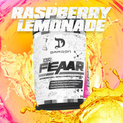 DRAGON PHARMA Dr. FEAAR label close-up highlights 4:1:1 BCAA and EAA blend.