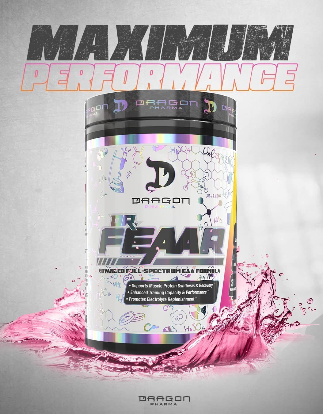 Pink Dragon branding on Dr. FEAAR package signaling premium training formula