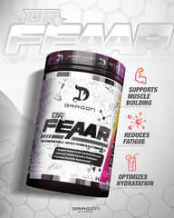 Retail shelf display featuring DRAGON PHARMA Dr. FEAAR bottles.
