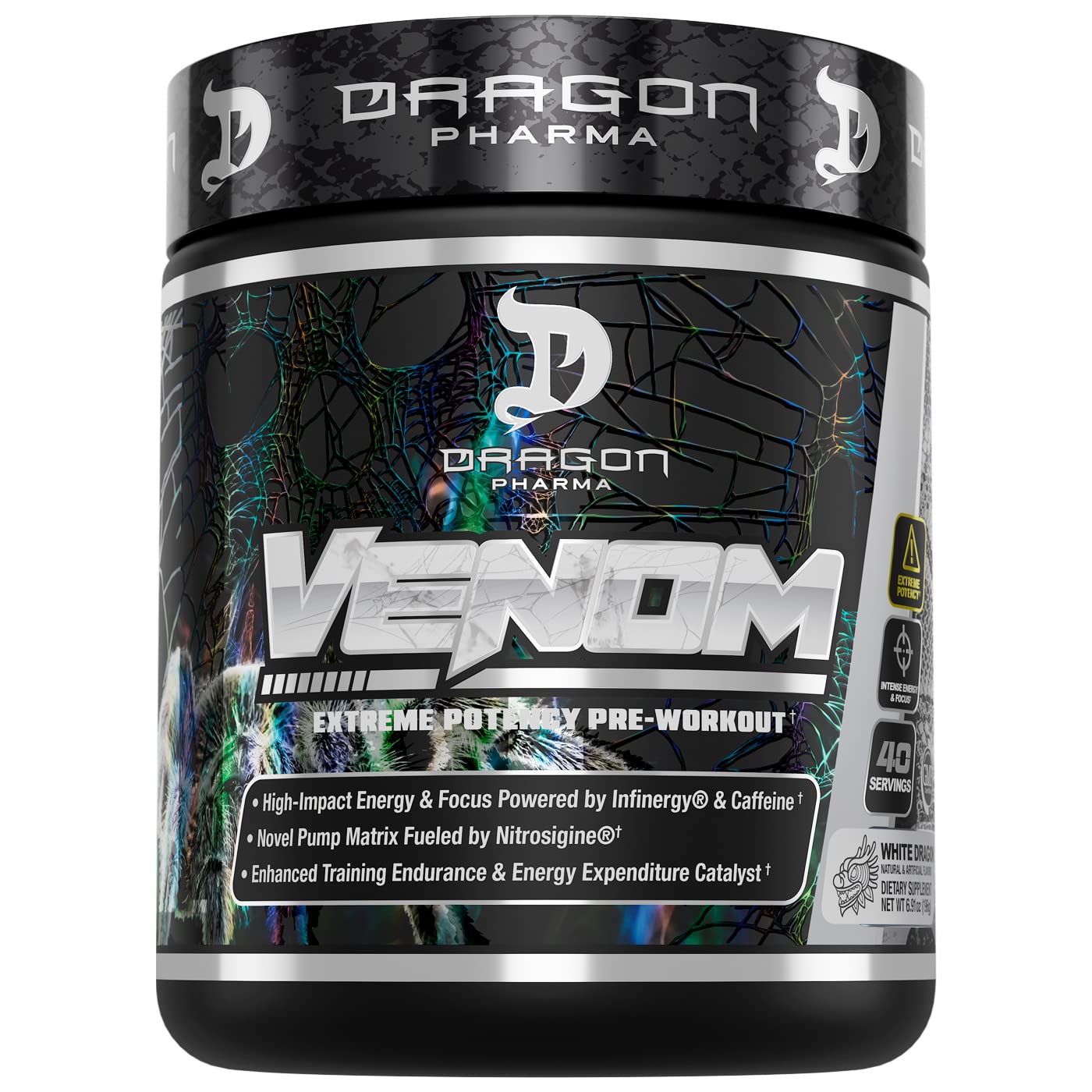 Dragon Pharma Venom Extreme bottle close-up for high-energy pre-workout use.