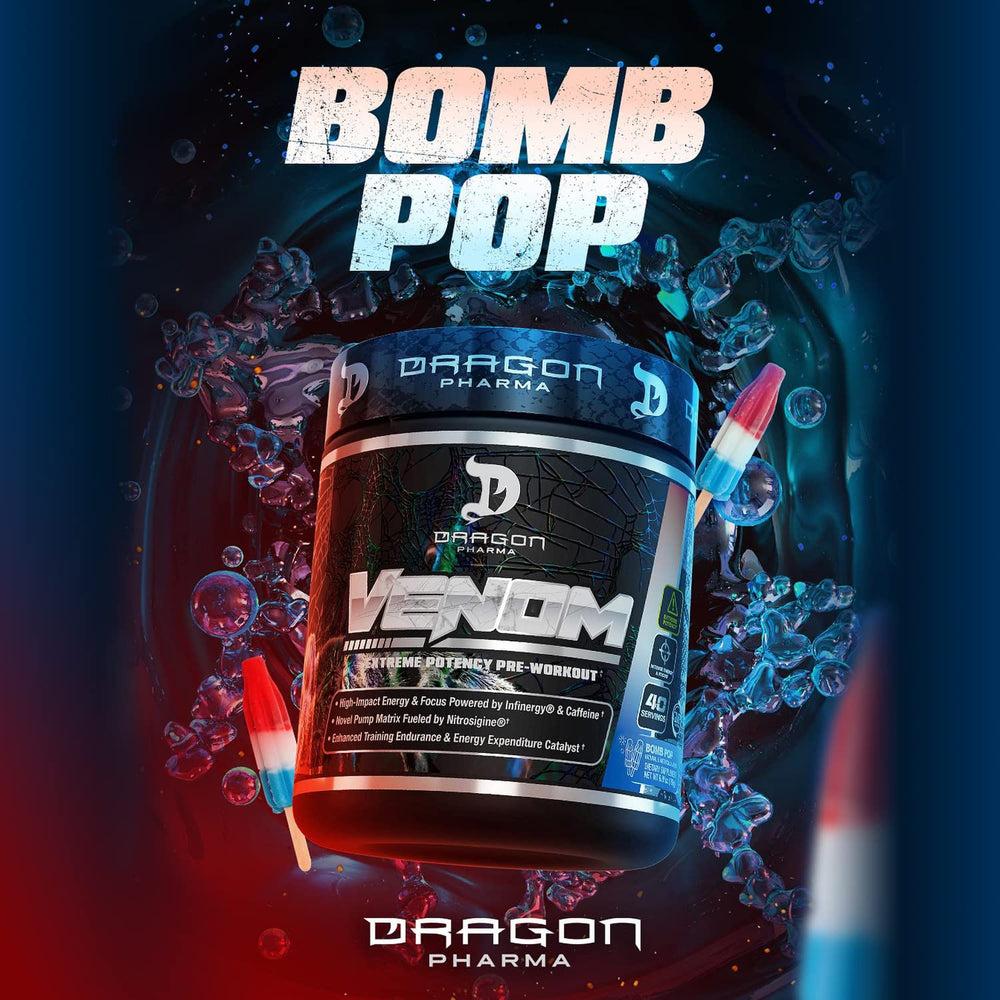 Dragon Pharma Venom Extreme jar close-up showing powder texture.