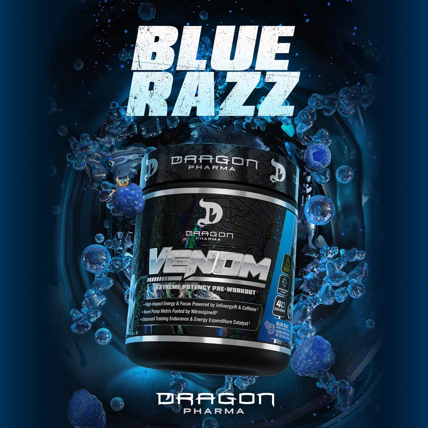 Venom Extreme powder with measuring scoop ready to mix for workouts
