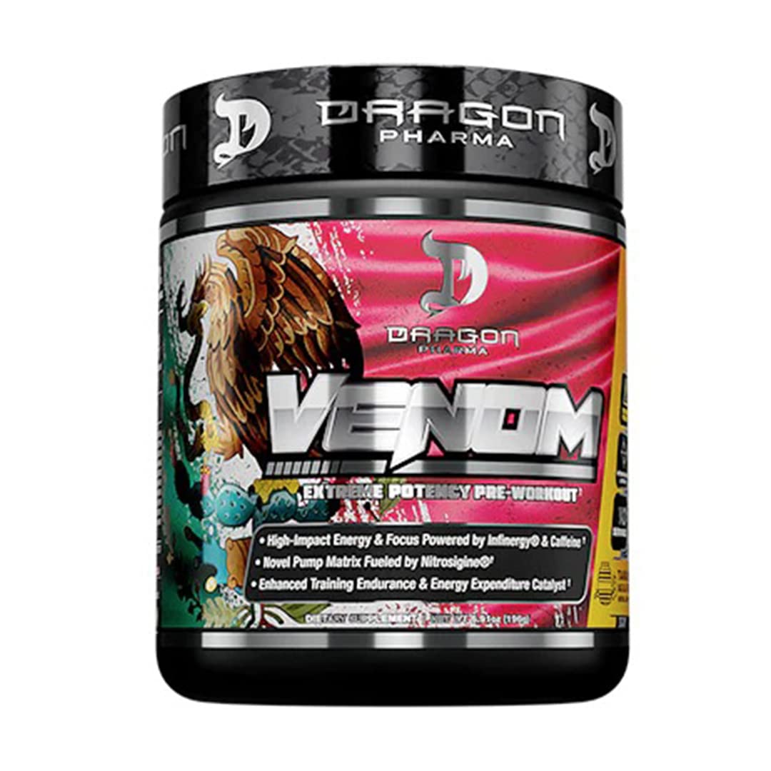 Dragon Pharma Venom Extreme pre-workout bottle in Tamarindo Aqua Fresca flavor for intense training sessions