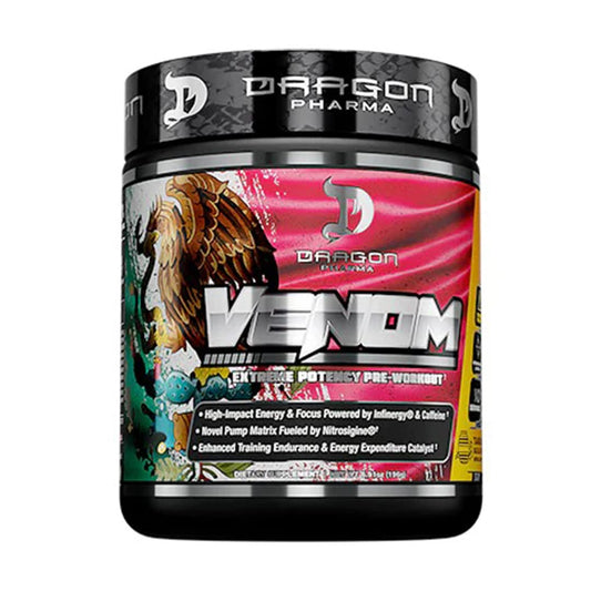 Dragon Pharma Venom Extreme pre-workout bottle in Tamarindo Aqua Fresca flavor for intense training sessions