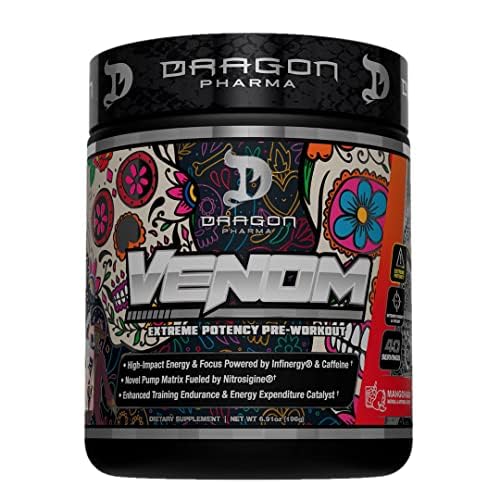 DRAGON PHARMA Venom Extreme scoop dispense shows serving options for intensity.