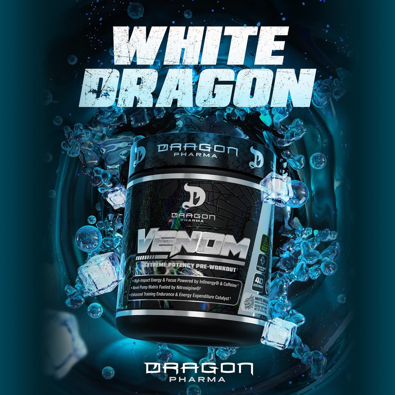 Dragon Pharma Venom Extreme scoop image showing dosage options for energy.