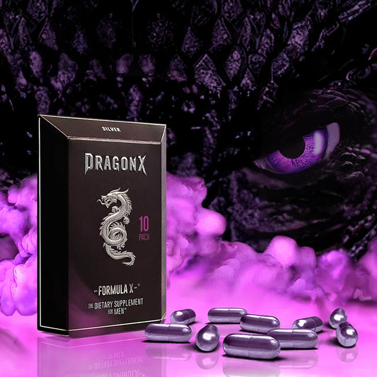 DRAGONX Silver bottle pour demonstrating fast-acting dosing for stamina.