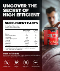 Dralot Creatine Gummies ingredients panel highlights vegan formula