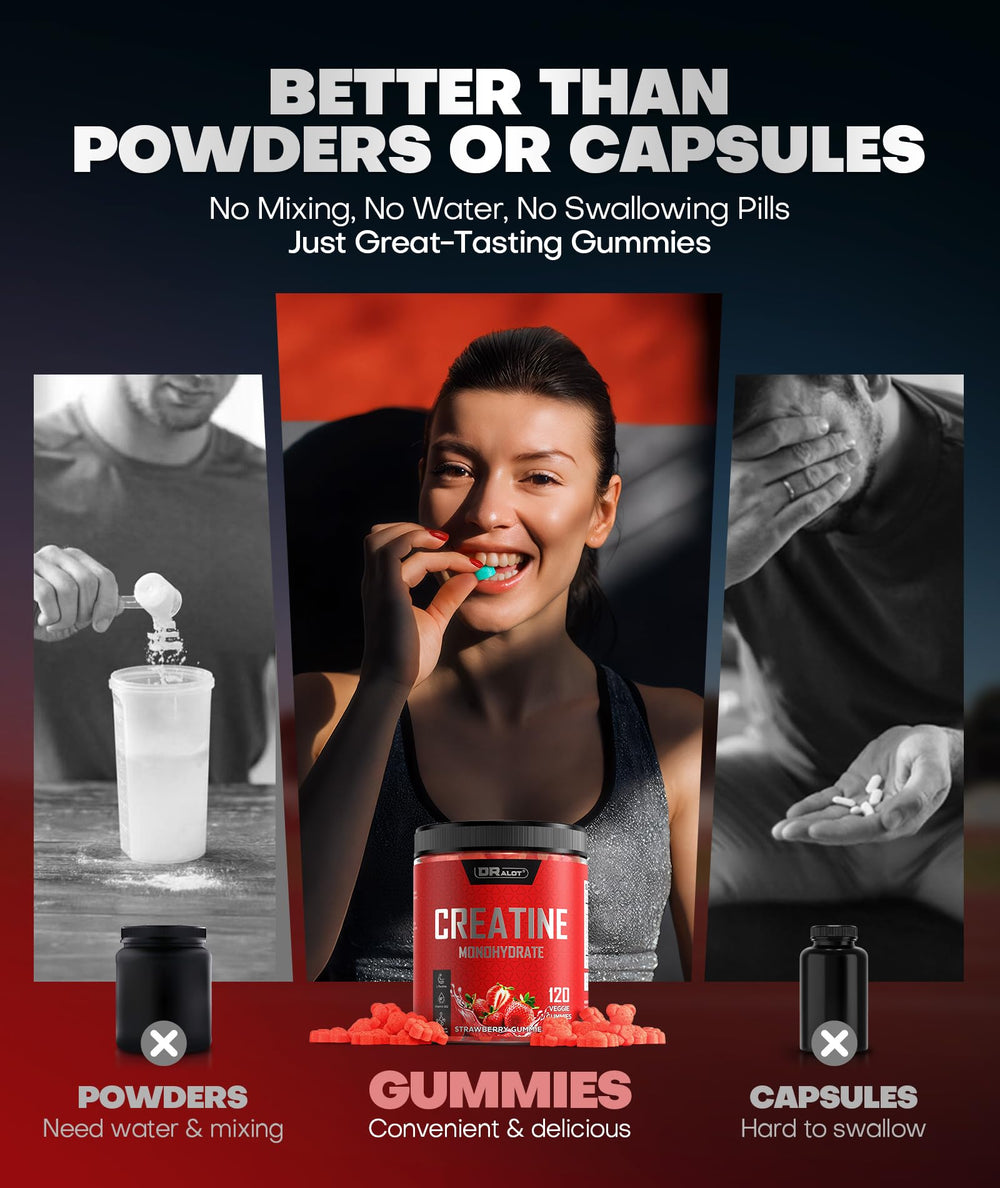 Dralot Creatine Gummies vegan label emphasizes plant-based chew