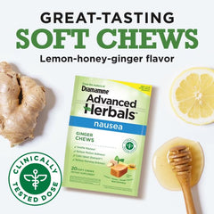 Dramamine Ginger Chews 6-years-and-up use case image communicates family-friendly nausea relief.