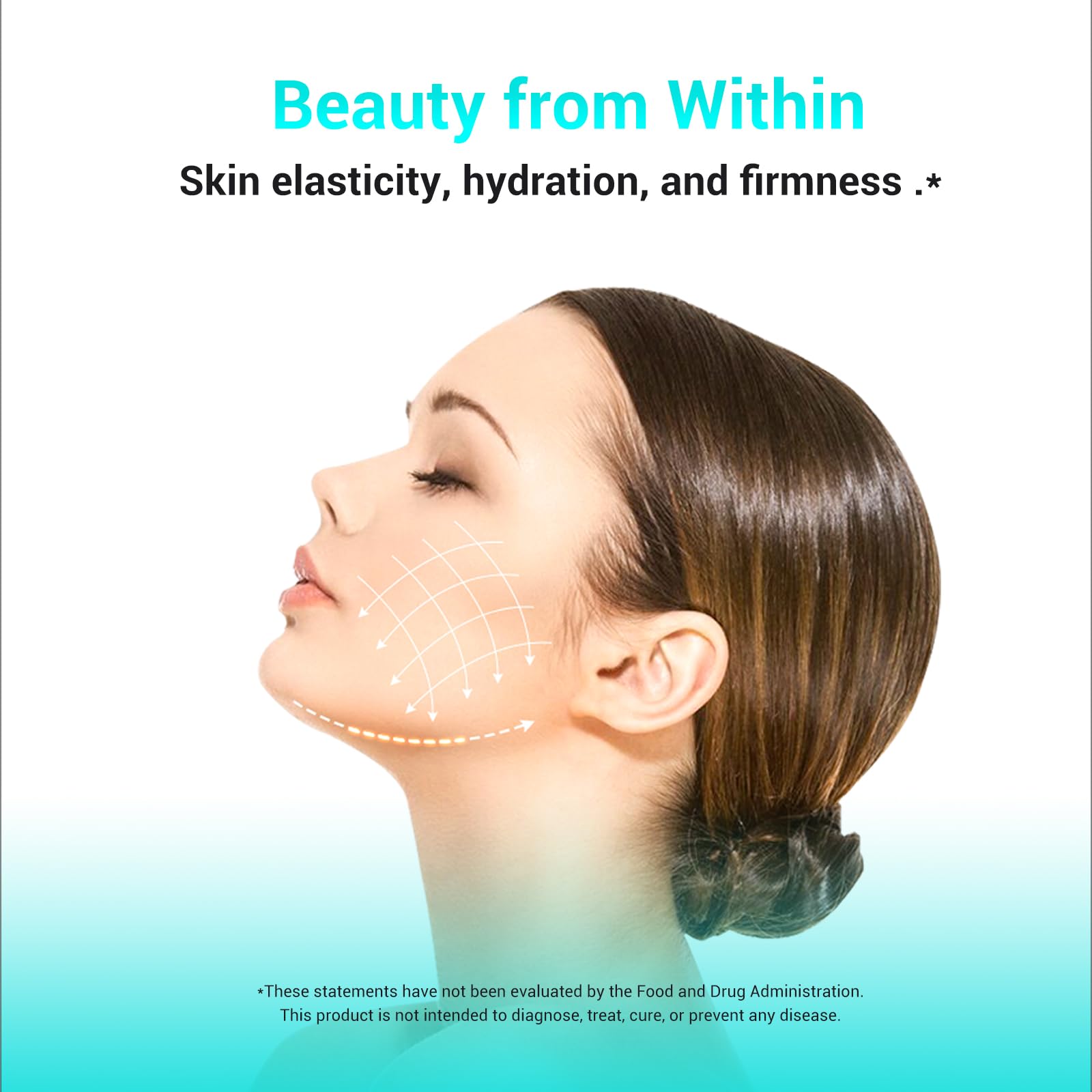 Close-up of DrBioCare tablets showing skin elasticity benefits.