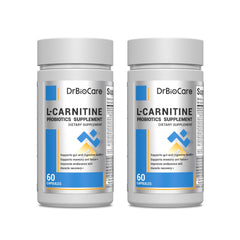 DrBioCare L-Carnitine Probiotics bottle showing convenient daily energy and gut support