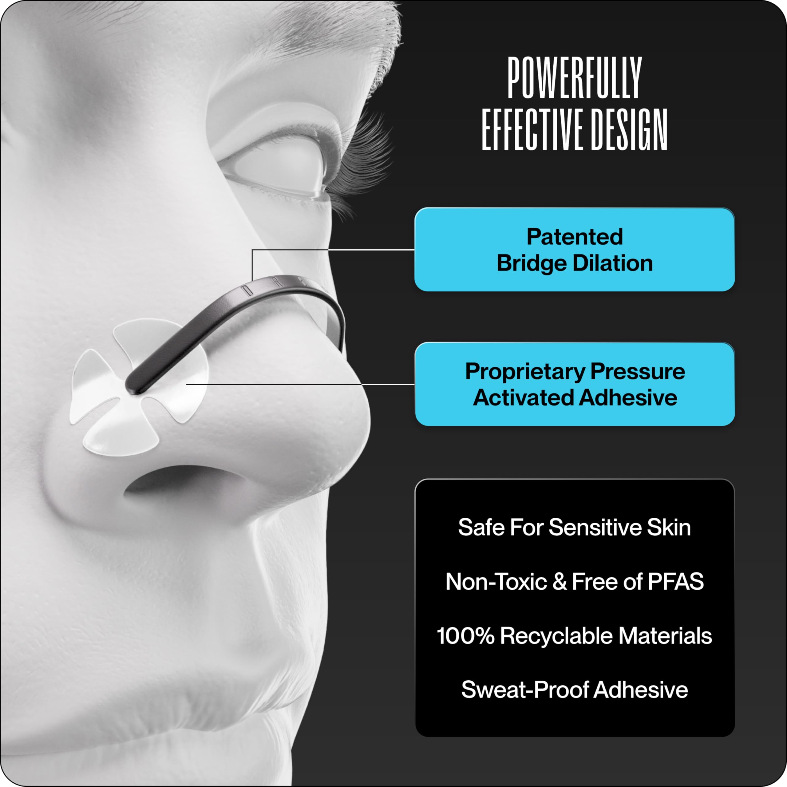 DREAM RECOVERY Second Wind nasal strip worn by athletes for steady breathing.