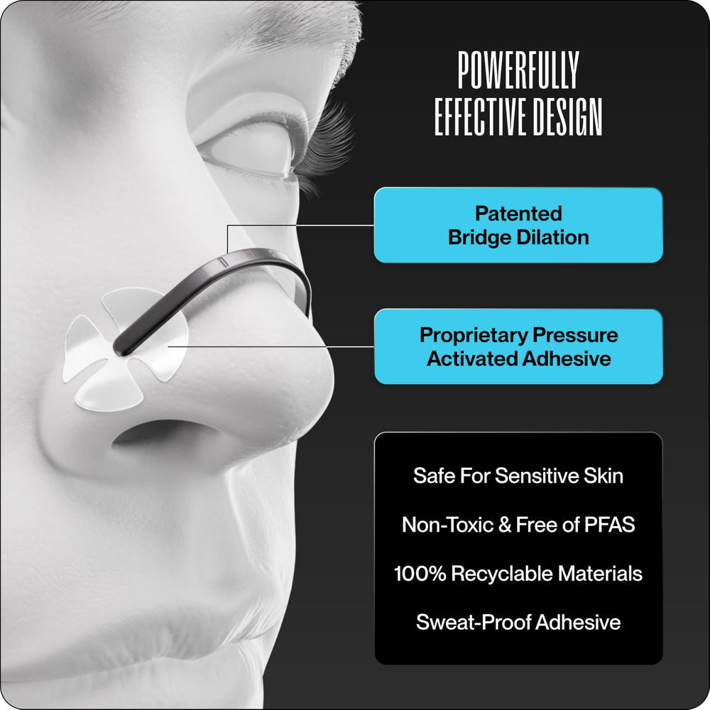 DREAM RECOVERY Second Wind nasal strip worn by athletes for steady breathing.