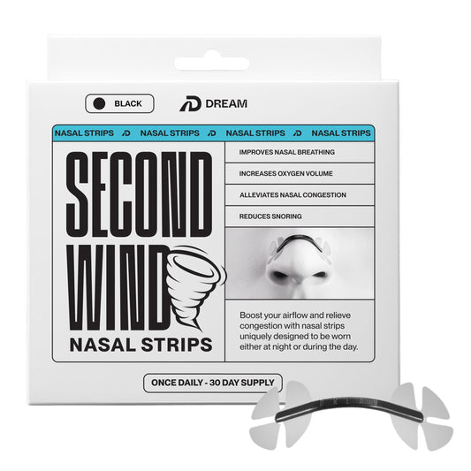 DREAM RECOVERY Second Wind nasal strip package for easier breathing and snore relief.