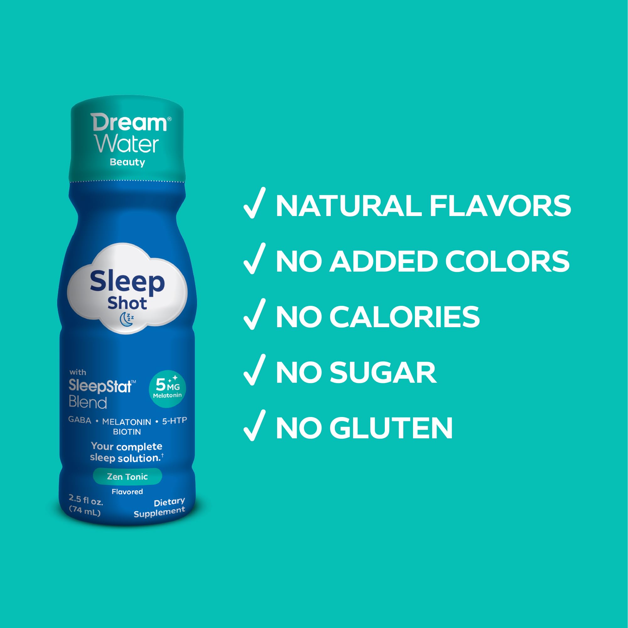 Dream Water Beauty Sleep Shot poured into a glass for easy nighttime use.