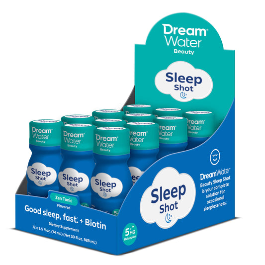 Dream Water Beauty Sleep Shot being poured, evoking a calming bedtime ritual.