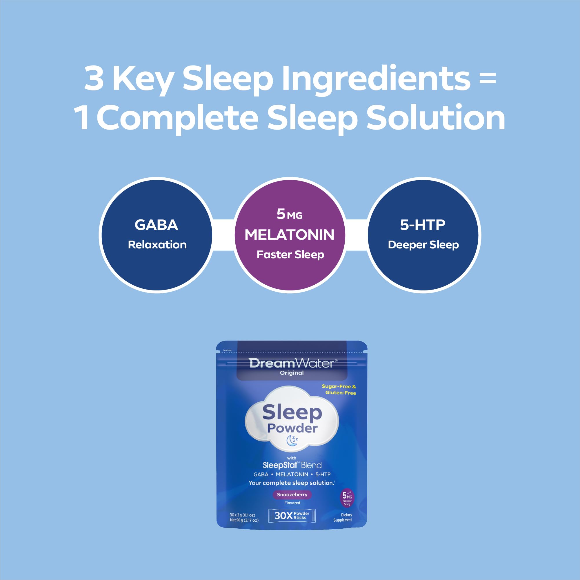 Dream Water Snoozeberry travel sachet shown for convenient bedtime use anywhere.