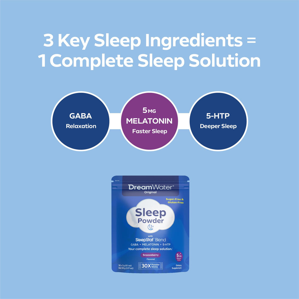 Dream Water Snoozeberry travel sachet shown for convenient bedtime use anywhere.
