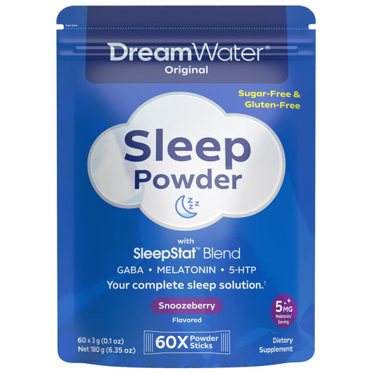 Dream Water Snoozeberry Sleep Powder stick for quick unwind before bed.