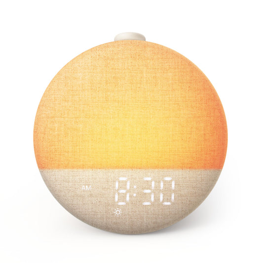Dreamegg Sunrise 2 alarm clock visual showing gentle sunrise wake-up for calmer mornings.