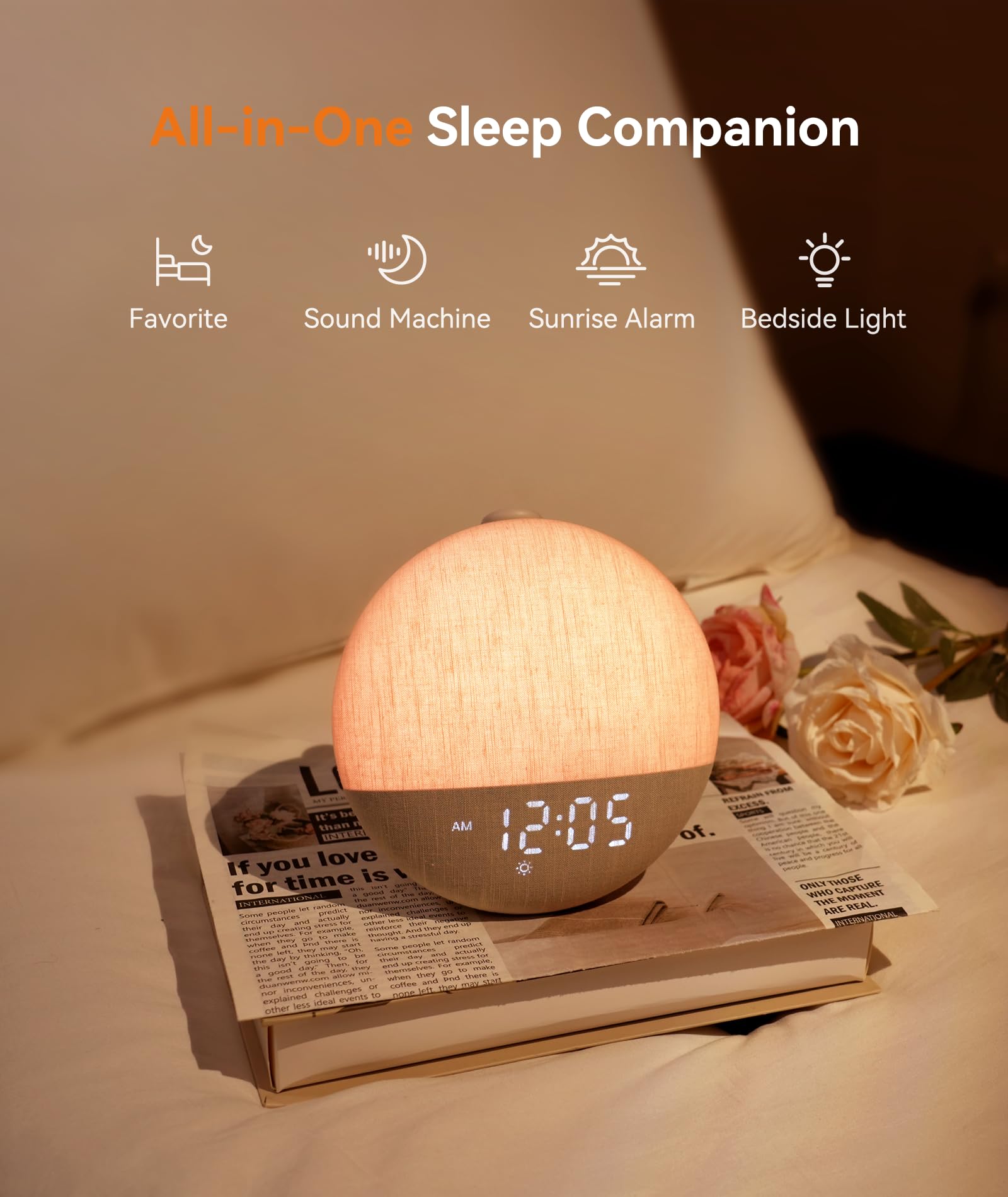 Dreamegg Sunrise 2 sound machine display with soothing sounds for better sleep.