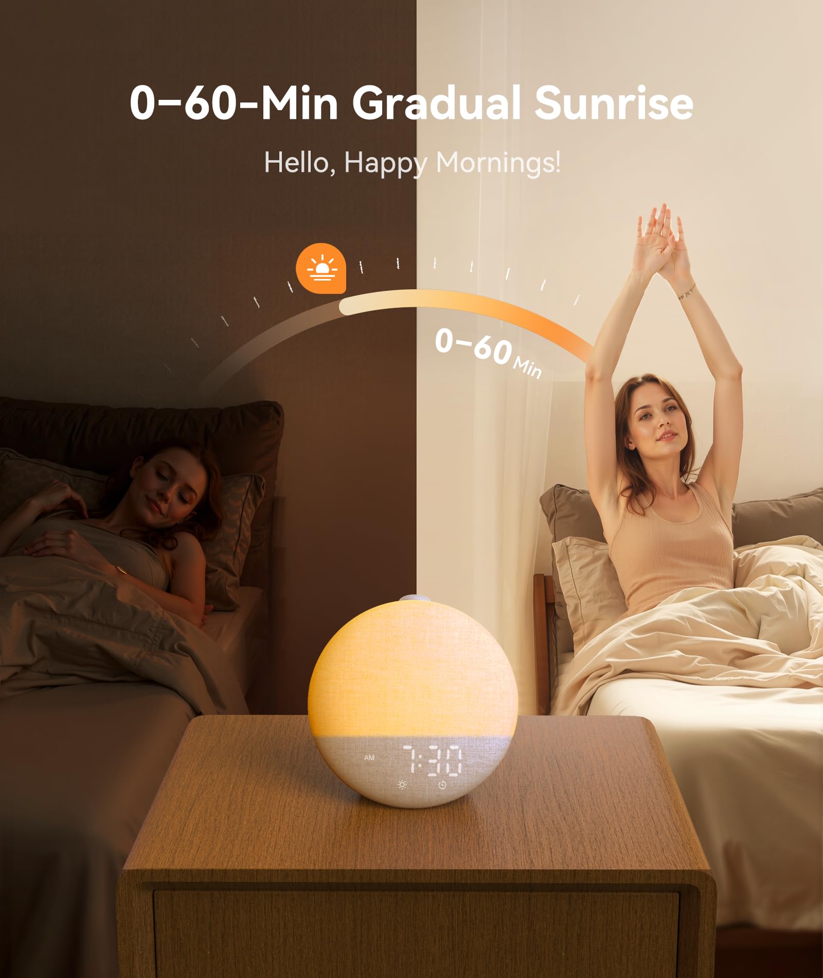 Dreamegg Sunrise 2 wake-up light complements sleep with soft illumination.