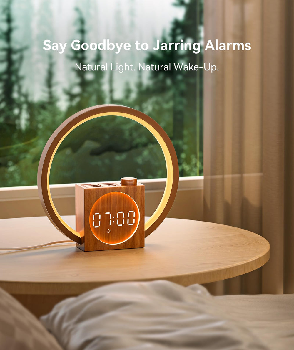 Dreamegg Sunrise Alarm Clock night light with 20 dimming levels for soft glow.