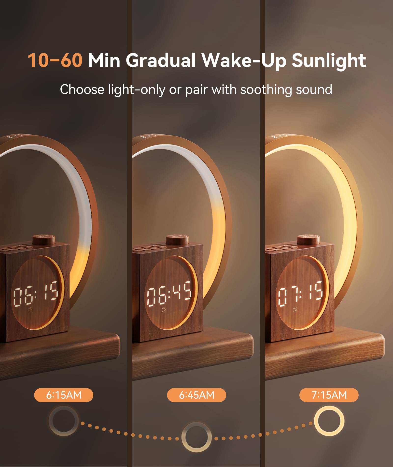 Dreamegg Sunrise Alarm Clock offers 25 soothing sounds for peaceful evenings.