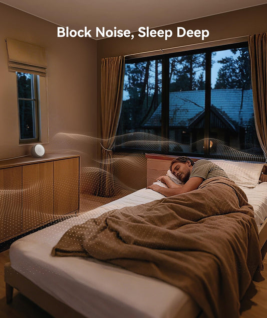 Dreamegg white noise machine side panel with controls for easy timer and volume adjustment.
