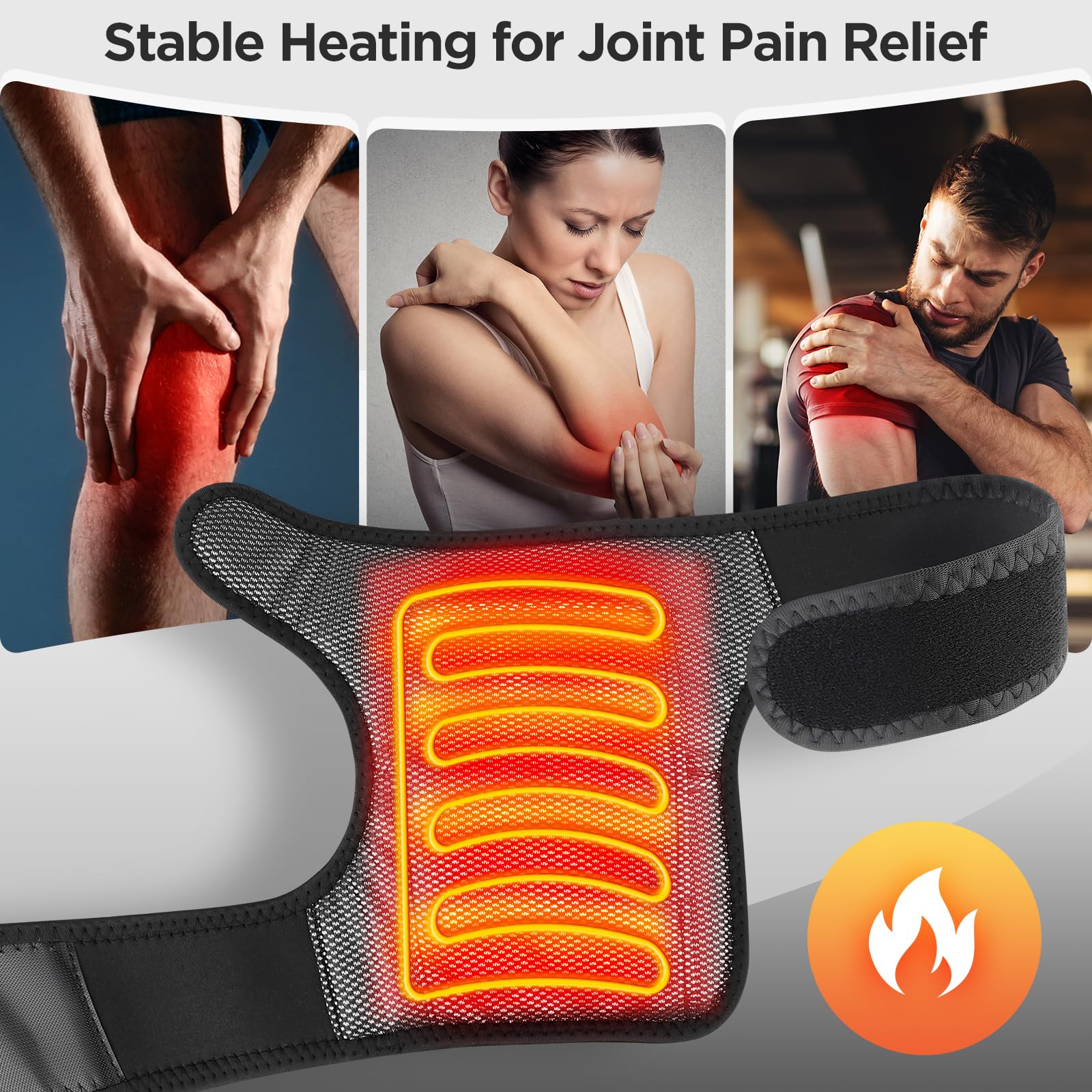 DREAMSOME knee warming wrap showing temperature control on the panel for comfort.