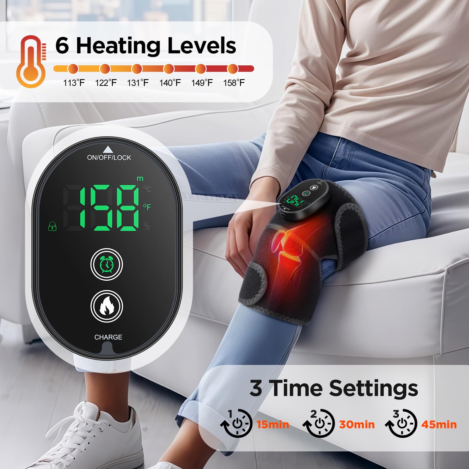 DREAMSOME knee heating pad used outdoors for warm relief on the go.
