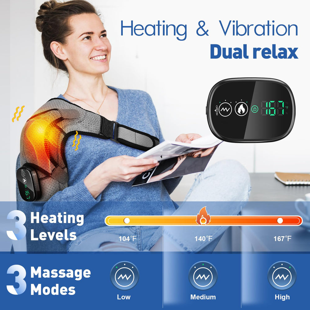 DREAMSOME portable shoulder wrap shown in an office setting for on-demand relief