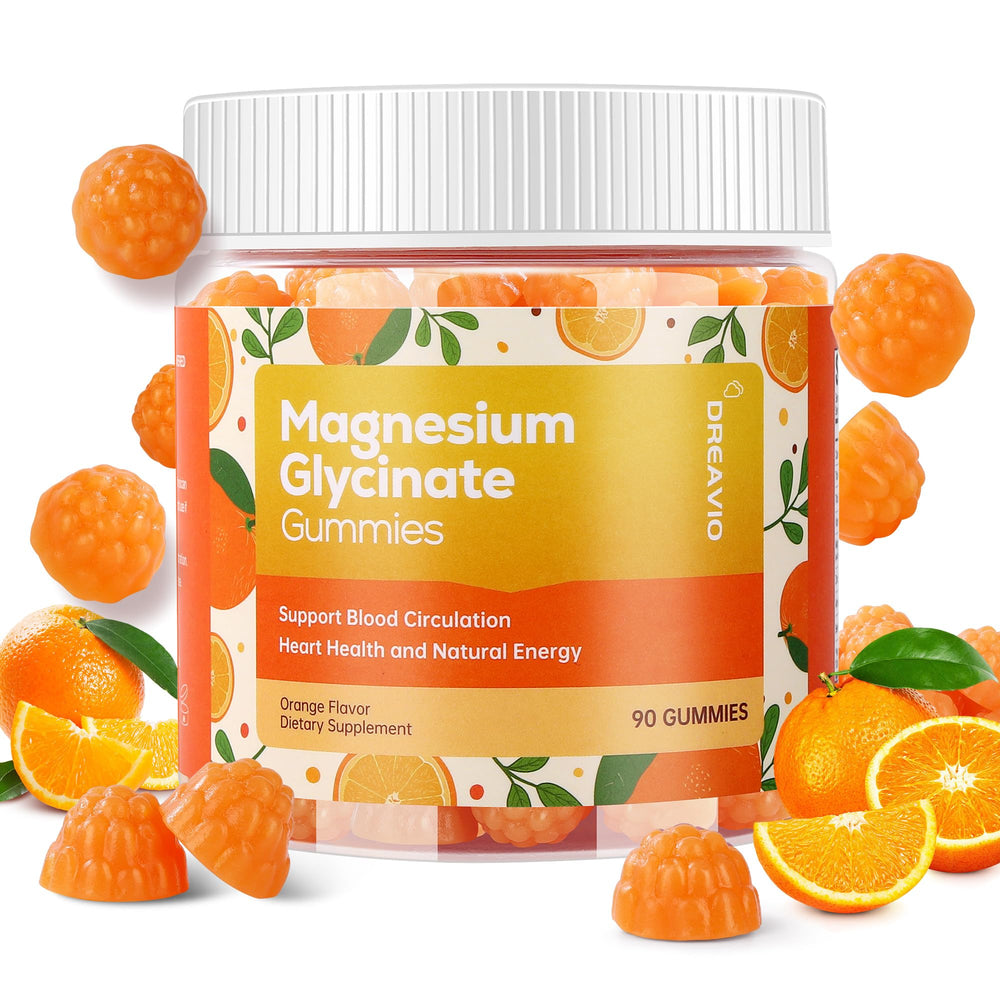 DREAVIO magnesium glycinate gummies bottle showing 90-count supply for daily relaxation