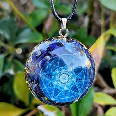 DREMINOVA orgonite pentagram necklace design set in clear resin.