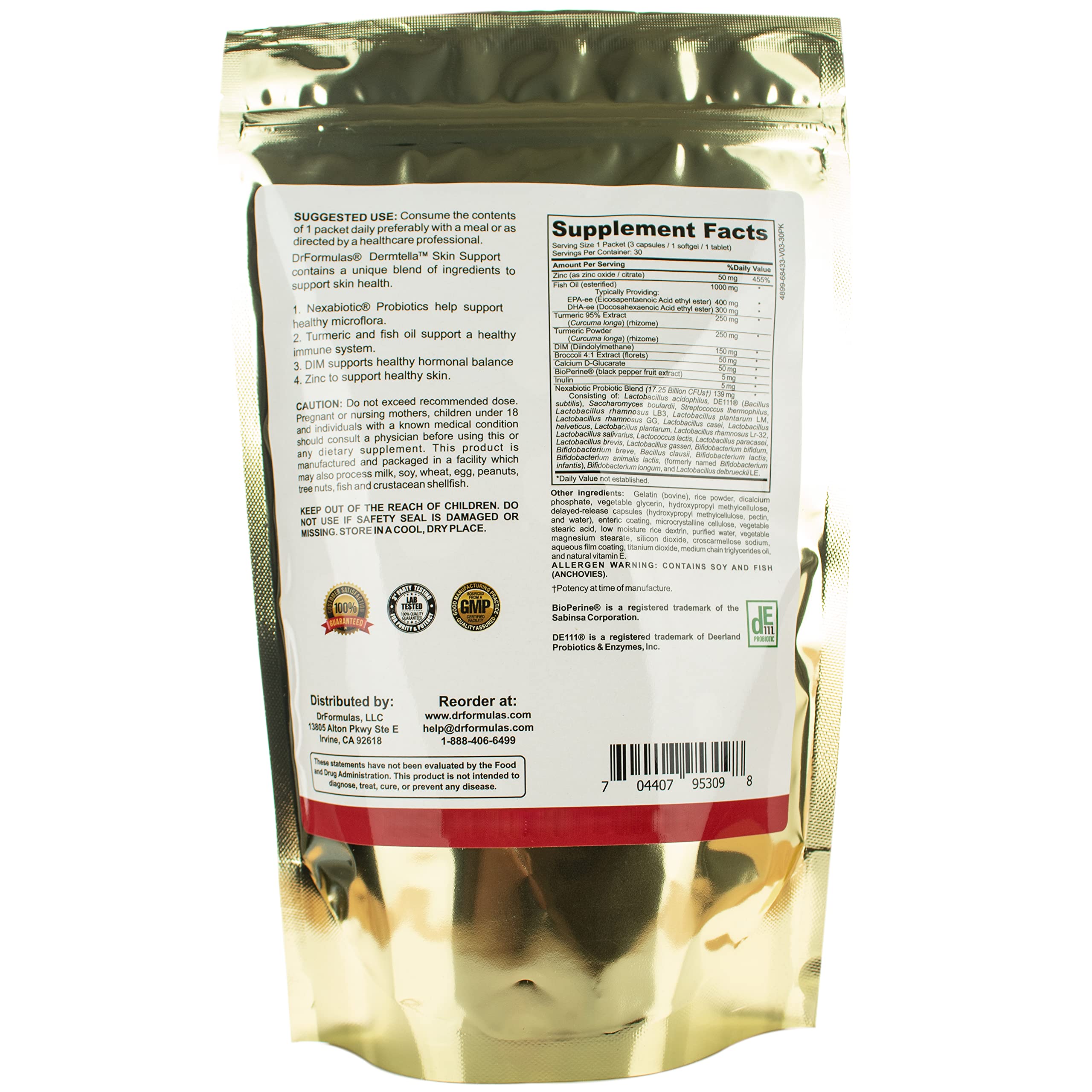 DrFormulas Dermtella capsules inside pack shown for daily wellness and immune support.