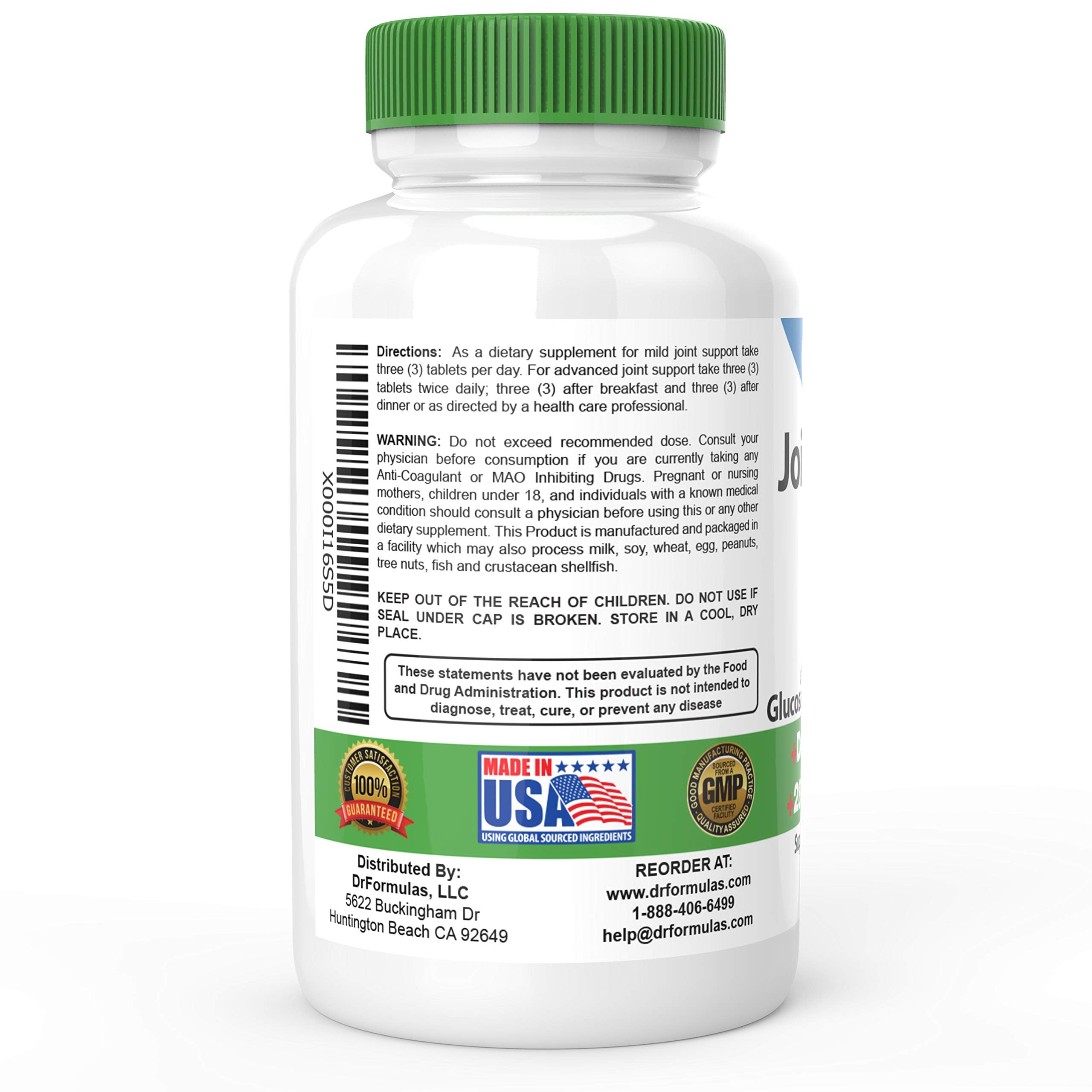 DrFormulas Joint Support front-label view highlighting USA-made quality.