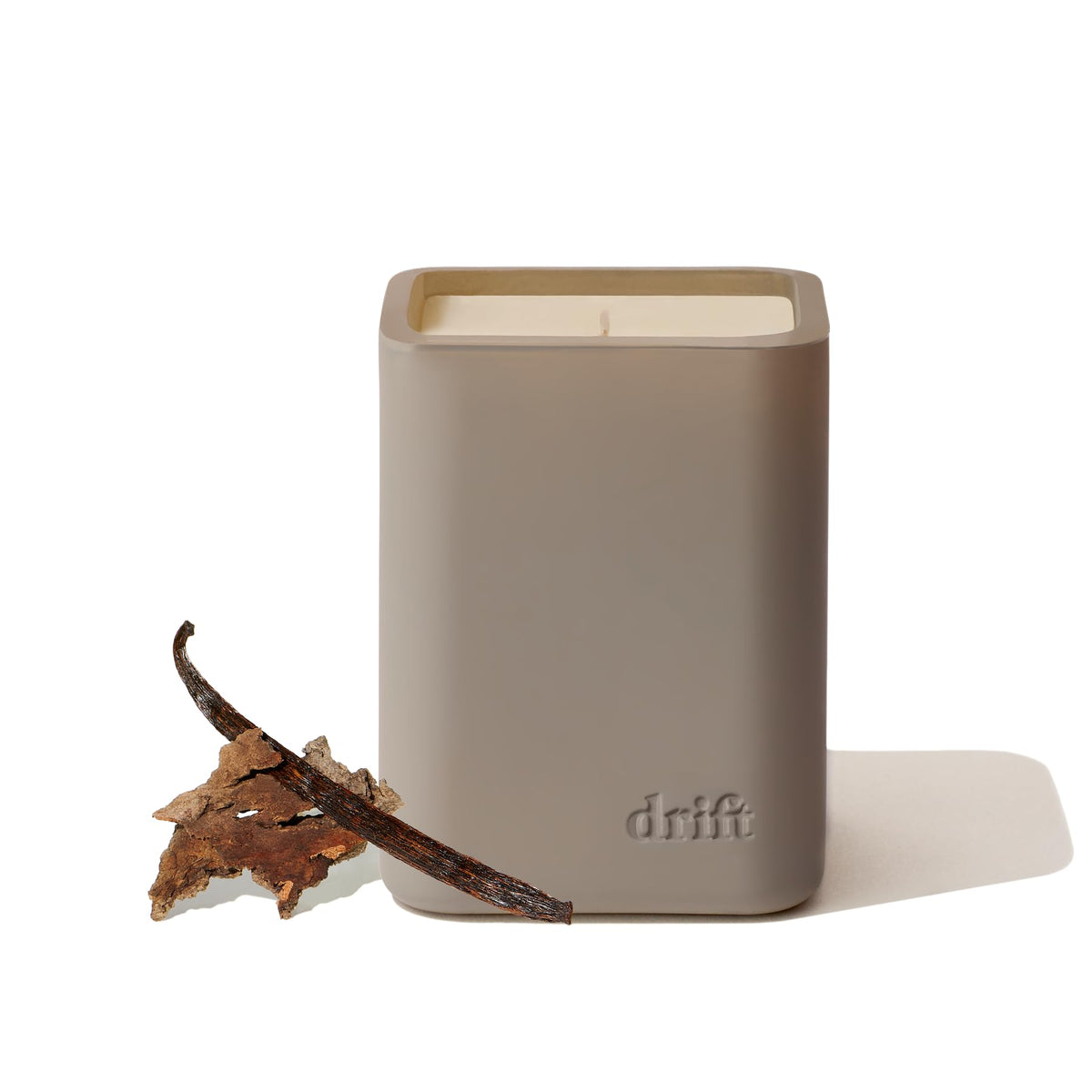 Drift Vanilla Woods candle packaging showcases premium fragrance for stylish home decor.