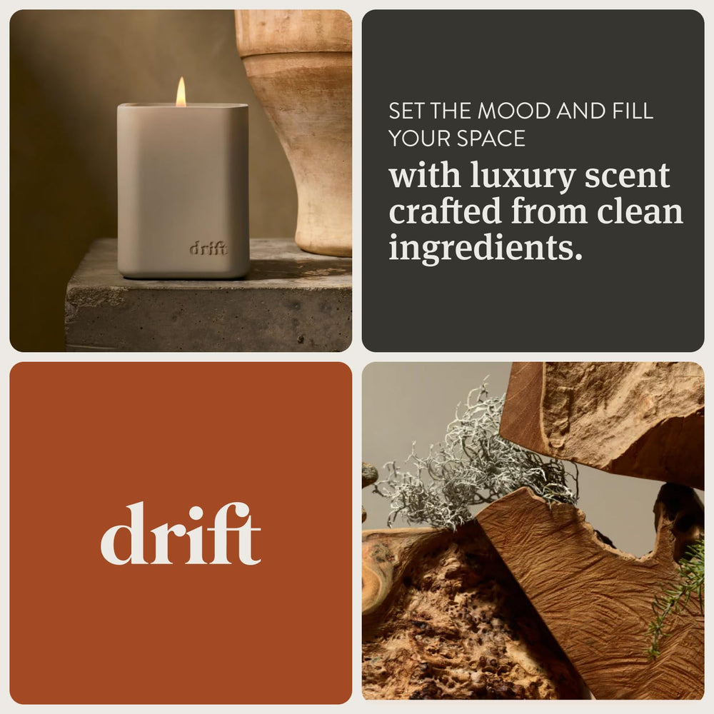 Drift Wild Lavender candle close-up of jar and label, sleek design for modern spaces.