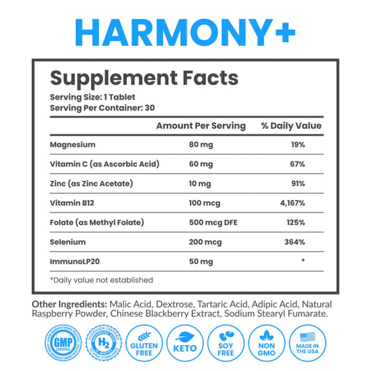 DRINK HRW Harmony+ glass of water ready for quick mix-in and immune support.