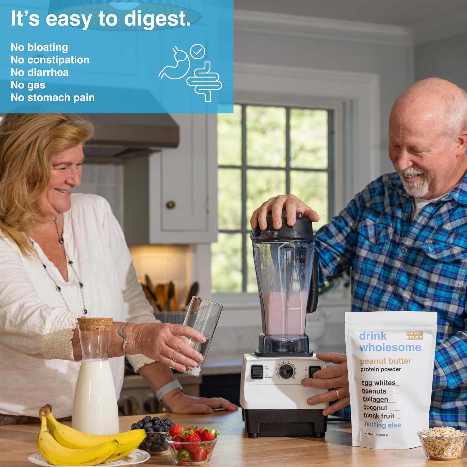 Drink Wholesome low FODMAP serving in a shaker bottle.