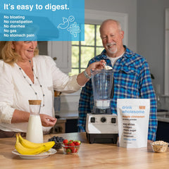 Drink Wholesome Maple Cinnamon Egg White Protein Powder label communicates gluten-free, dairy-free, low FODMAP features.
